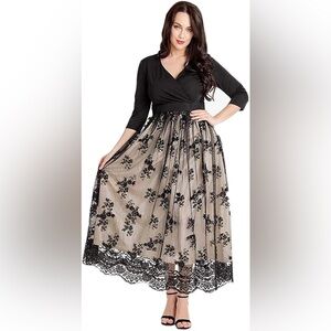 Chic Black and Cream Lace Maxi Dress